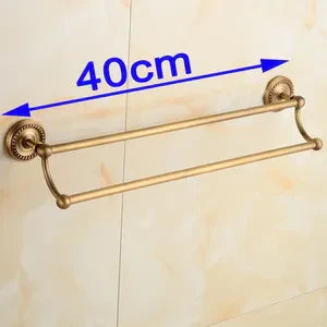 DecorBites™ Antique Brass Double Towel Bar Rack - Solid Brass, 30-60cm