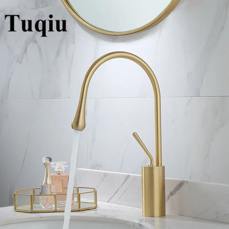 DecorBites™ Brushed Gold/Black/White Basin Faucet with Single Handle Swivel Sink Water Crane