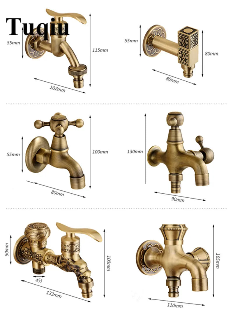 DecorBites™ Dragon Carved Antique Brass Garden Bibcocks Single Cold Tap for Outdoor ★