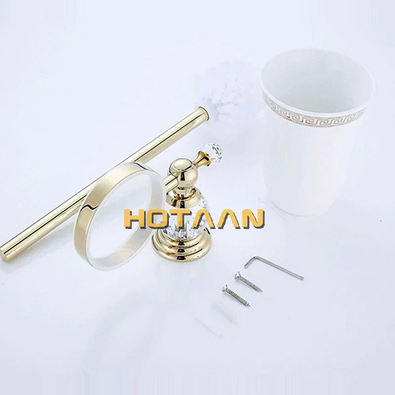 DecorBites™ Gold Ceramic Wall Mount Toilet Brush Holder Standard Size