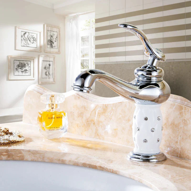 DecorBites™ Gold Brass Diamond Basin Faucet Single Handle Hot & Cold Mixer Tap