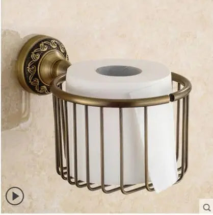 DecorBites™ Copper Carved Bathroom Accessories Set: Towel Shelf, Towel Bar, Paper Holder, Cloth Hook
