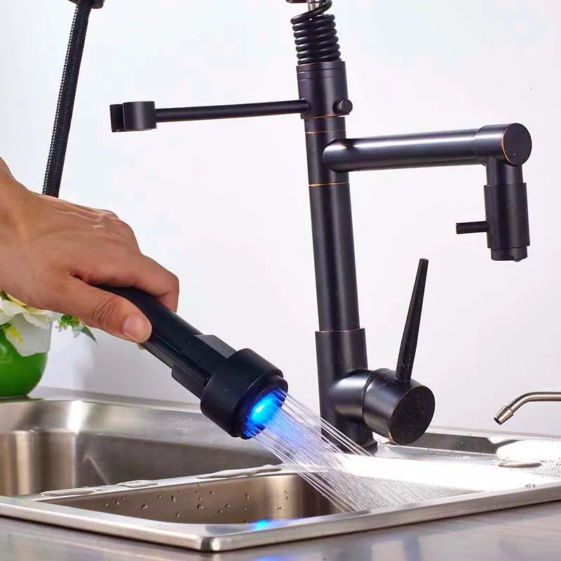 DecorBites™ Black Bronze Dual Spout Kitchen Faucet with Pull Down Sprayer