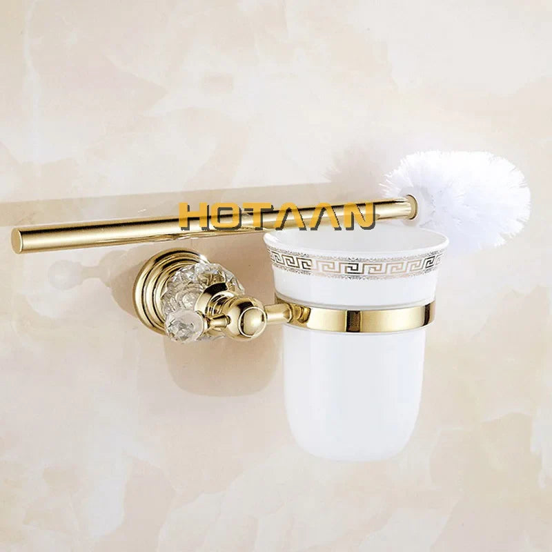 DecorBites™ Gold Ceramic Wall Mount Toilet Brush Holder Standard Size