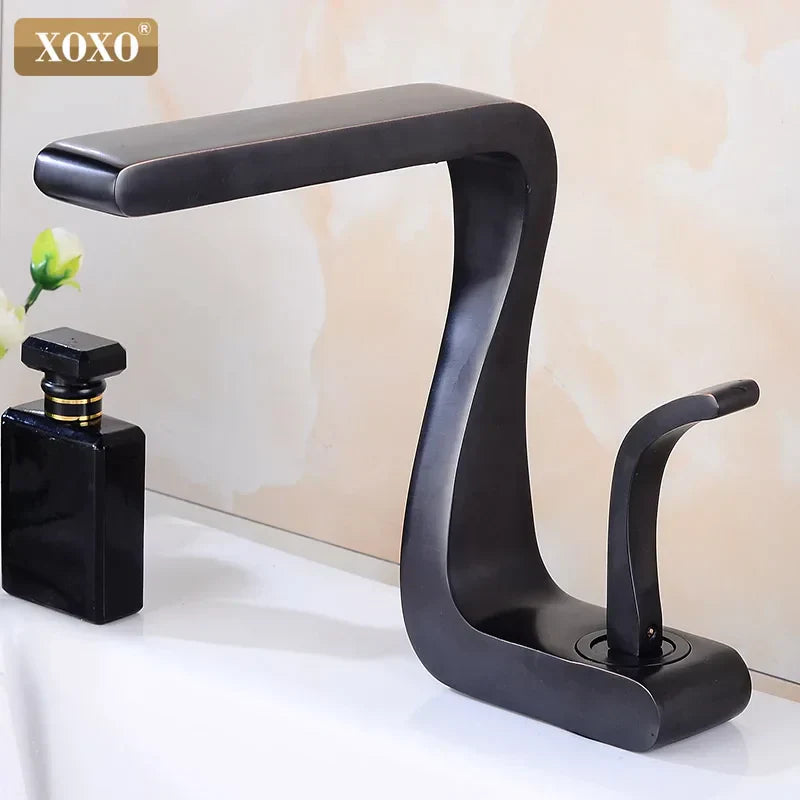 DecorBites™ Black Brass Single Handle Basin Faucet, Deck Mounted Bathroom Sink Mixer