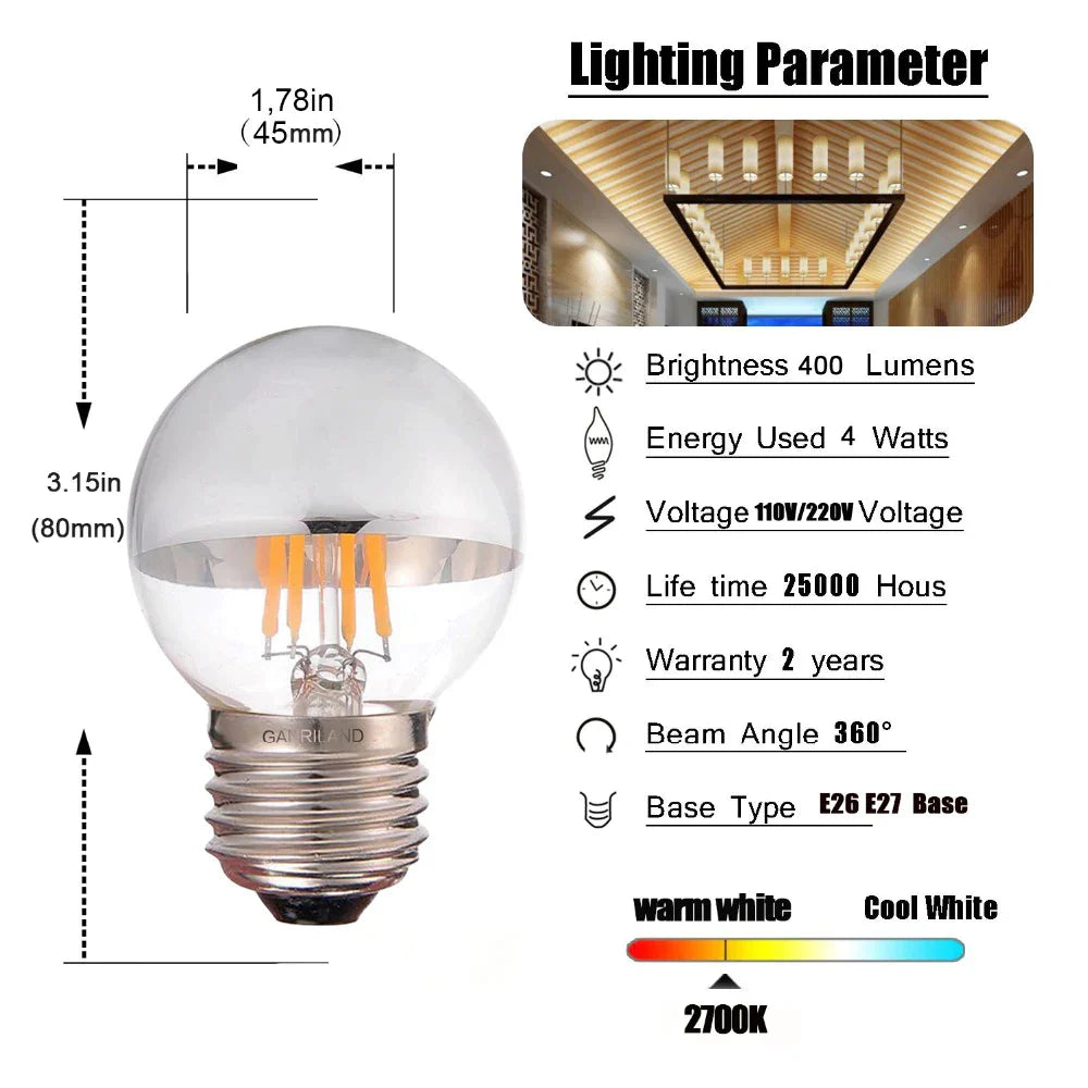DecorBites™ LED G45 Globe Dimmable Silver Bowl Bulb 4W 2700K 6000K