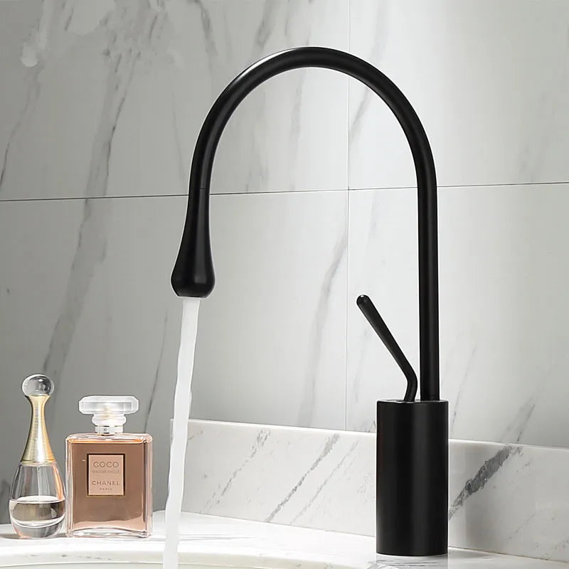 DecorBites™ Brushed Gold/Black/White Basin Faucet with Single Handle Swivel Sink Water Crane