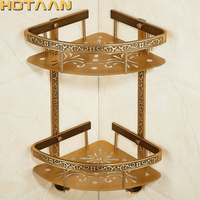 DecorBites™ Antique Aluminum Double Layer Bathroom Corner Shelf - Bathroom Holder Organizer