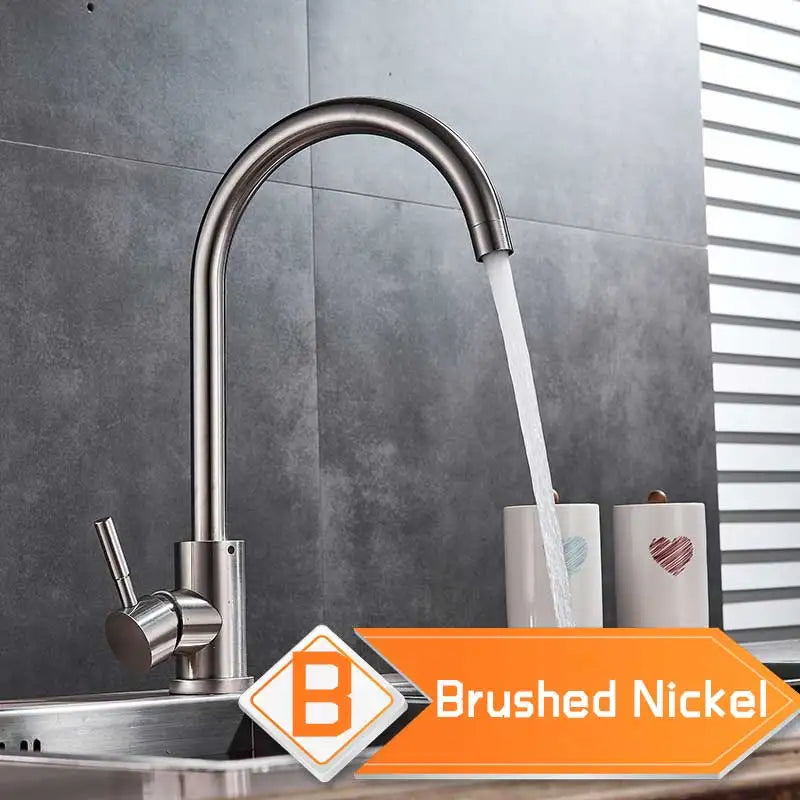DecorBites™ Brushed Nickel Kitchen Faucet Swivel Spout Single Lever Mixer Tap