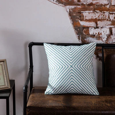 DecorBites™ Blue Geometric Embroidered Canvas Cotton Cushion Cover 45x45cm