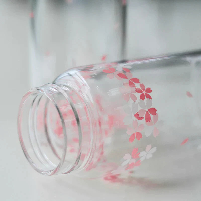 DecorBites™ Kawaii Sakura Glass Water Bottle 310ml Cute Cartoon Animal Design
