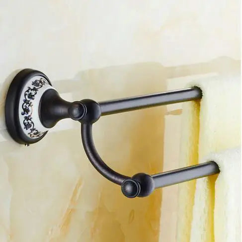 DecorBites™ Black Porcelain Brass Bathroom Accessories Set