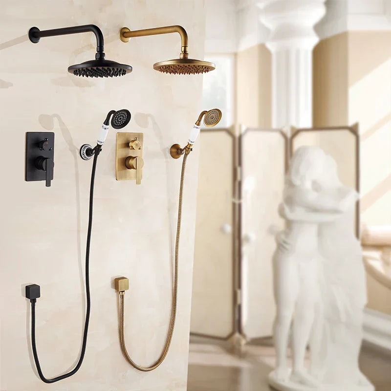 DecorBites™ Black Antique Bath Rain Shower Wall Concealed Faucet Set