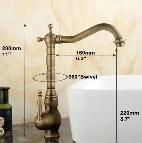 DecorBites™ Antique Brass Porcelain Basin Mixer Hot Cold Tap - 360 Degree Swivel Kitchen Faucet