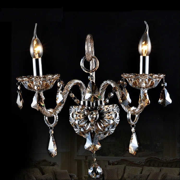 DecorBites™ Clear Crystal Wall Lamp with LED Bulbs for Luxury Bedside Lighting