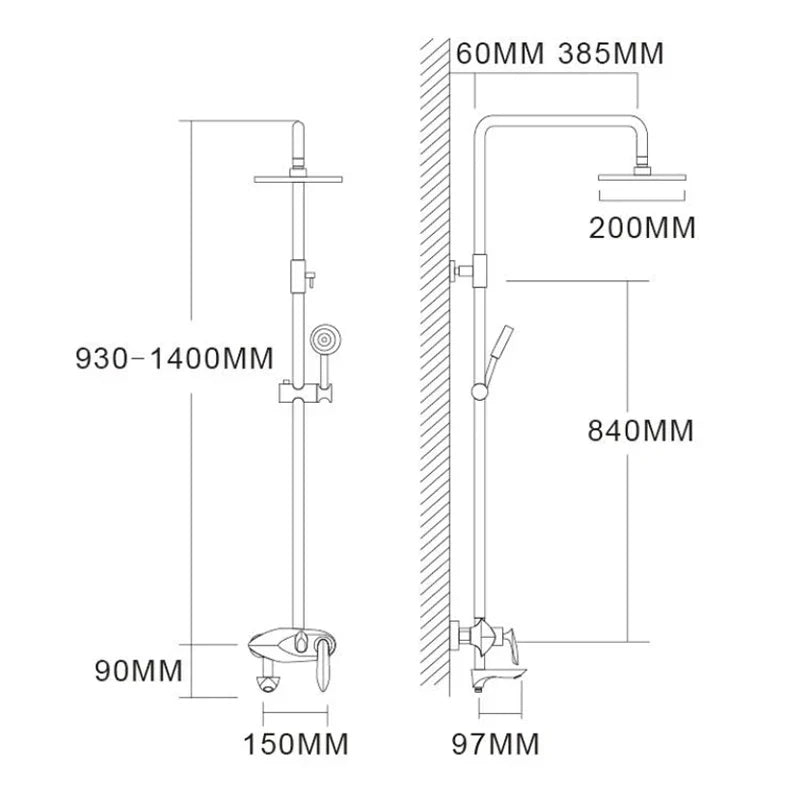 DecorBites™ Black Brass Wall Mounted Bathtub Faucet Set - Rain Shower Head, Handheld, Square