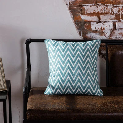 DecorBites™ Blue Geometric Embroidered Canvas Cotton Cushion Cover 45x45cm