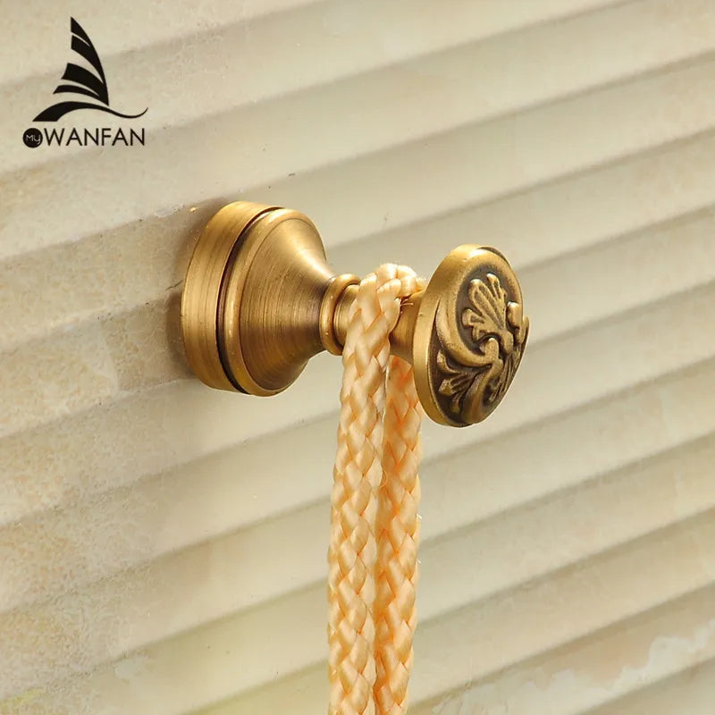 DecorBites™ Antique Brass Robe Hook Single Clothes Hanger Towel Bathroom Coat Door Hooks