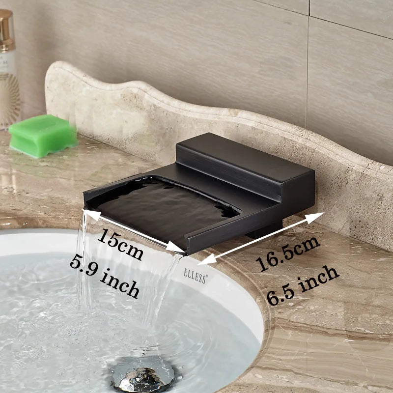 DecorBites™ Black Wide Waterfall Spout Faucet Double Handle Bathroom Mixer Taps