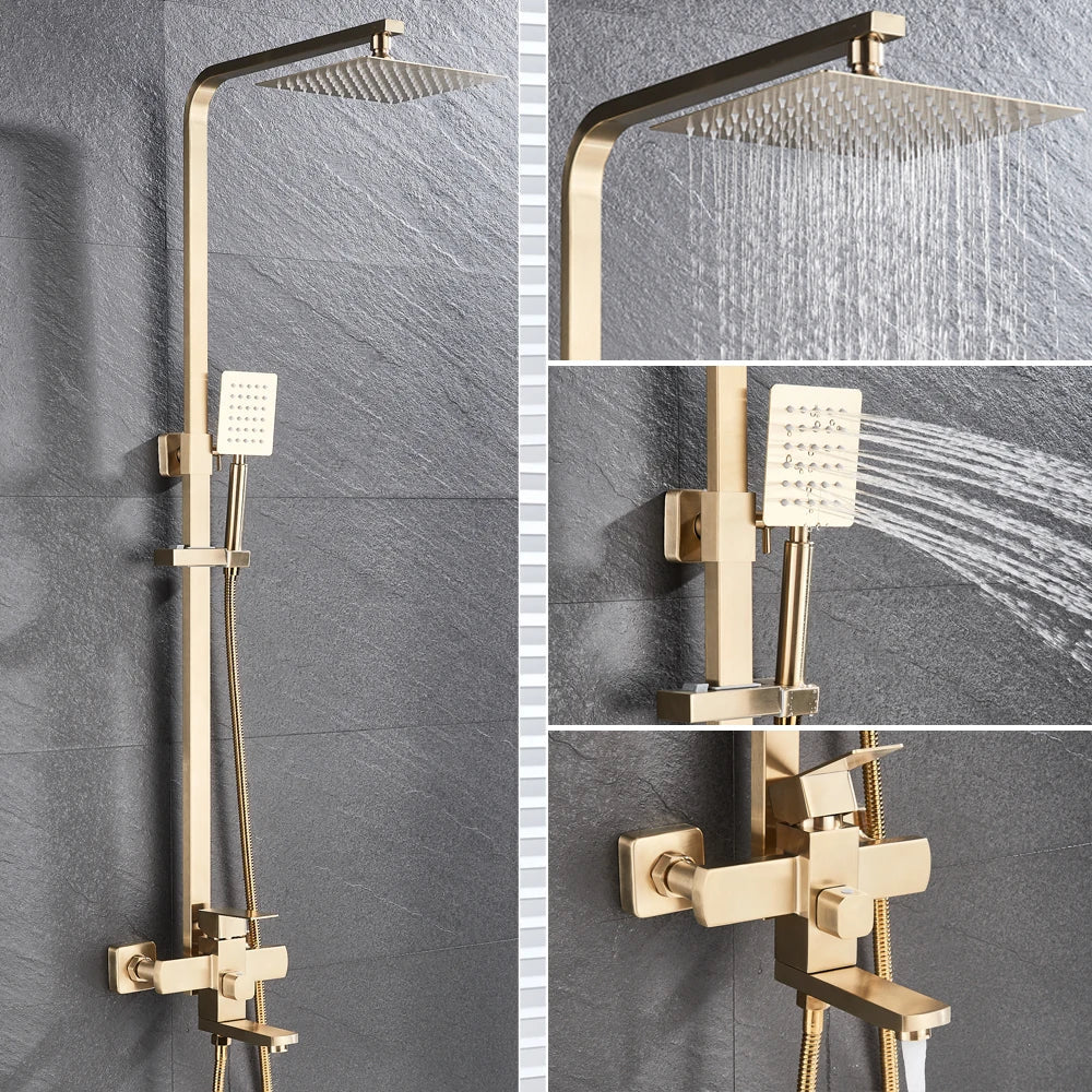 DecorBites™ Brushed Gold Rain Shower Bath Faucet Wall Mounted - Shower Set Mixer