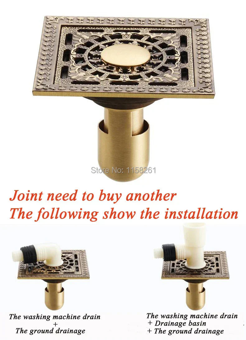 DecorBites™ Antique Brass Square Shower Floor Drain Strainer Grate - HJ-8702S