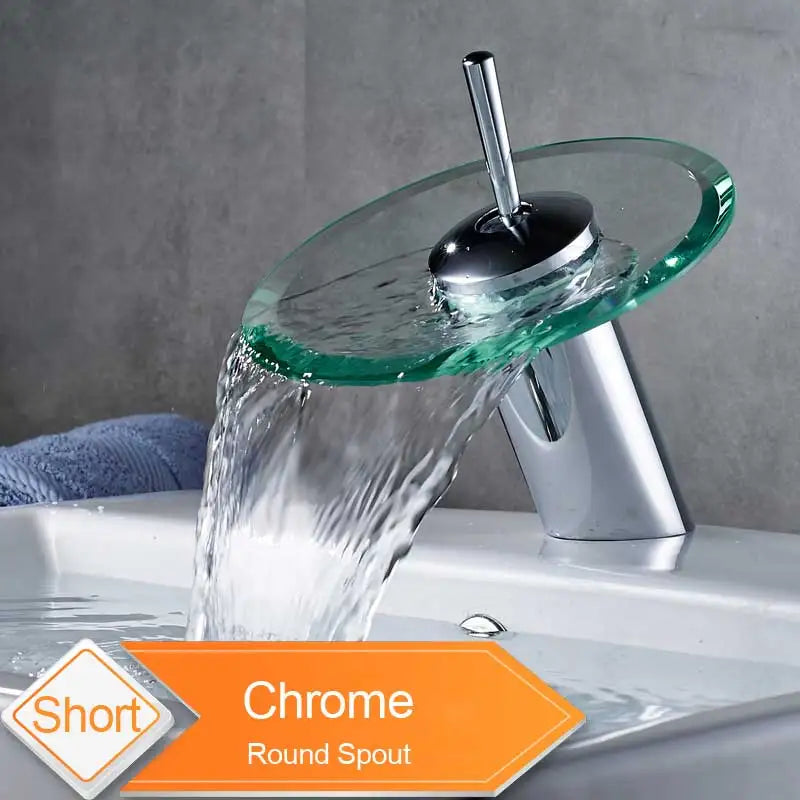 DecorBites™ Black Bronze Glass Spout Waterfall Basin Mixer Tap - Deck Mounted Countertop Faucet