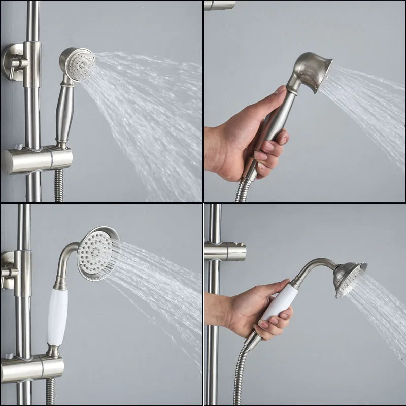 DecorBites™ Brushed Nickel Dual Handle Rainfall Shower Mixer Faucet with Handshower