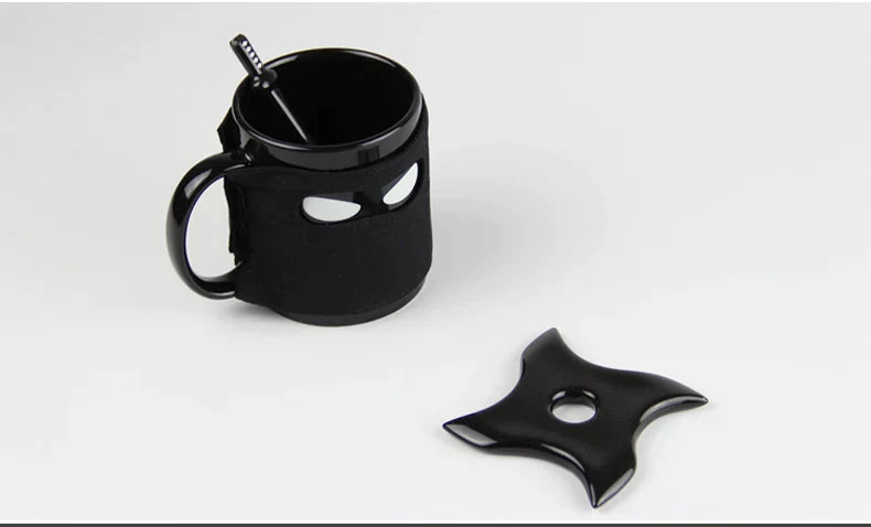DecorBites™ Black Ninja Mug, Unique Ceramic Tea Cup, Creative Novelty Gift