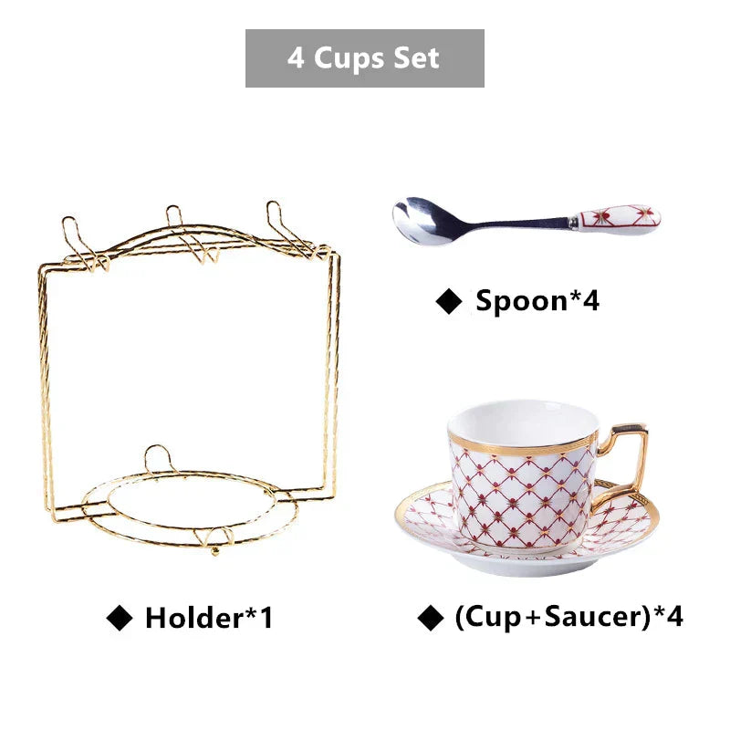 DecorBites™ Gold Porcelain Coffee & Tea Set, Elegant Bone China Luxury Ceramics