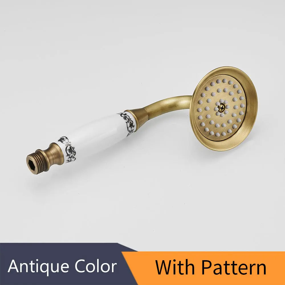 DecorBites™ Antique Brass Hand Held Shower with Luxury Ceramics - Round Rainfall Faucet