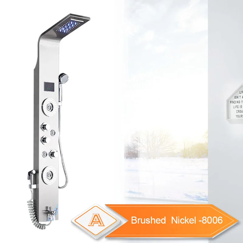 DecorBites™ Black LED Waterfall Rain Shower Panel with Massage Sprayer and Bidet Tap
