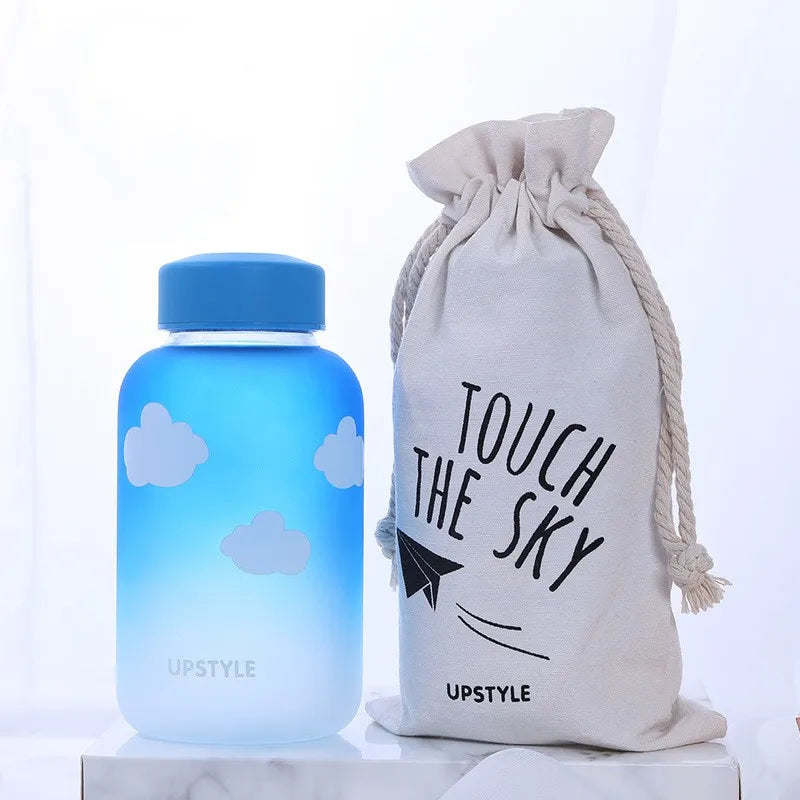 DecorBites™ Blue Glass Water Bottle 600ml Cute Polar Bear Seal Design Waterbottle