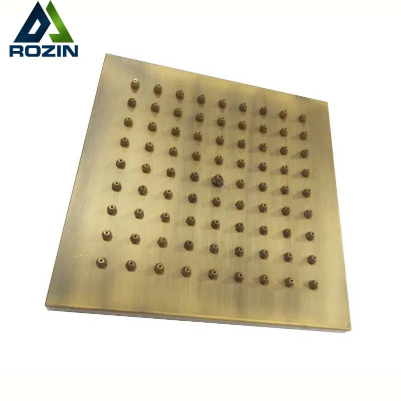 DecorBites™ Antique Brass 8-inch Square Rainfall Shower Head - Premium Brass Top