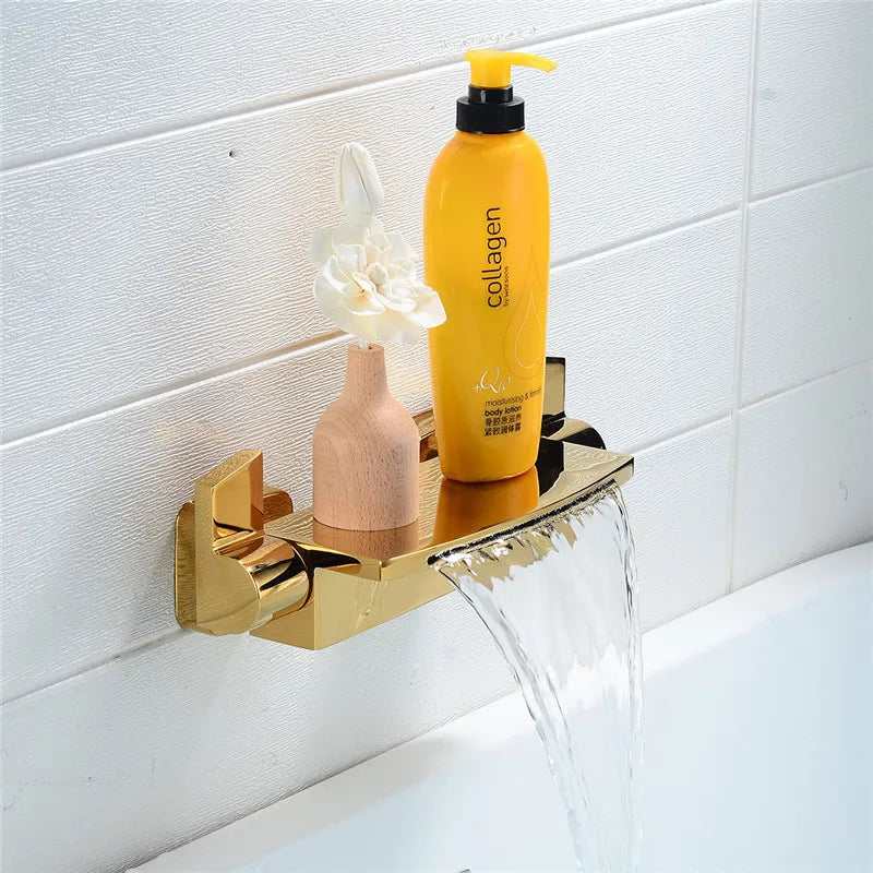 DecorBites™ Brushed Gold Tub Shower Faucet Set with Waterfall Handheld Mixer