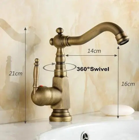 DecorBites™ Antique Brass Porcelain Basin Mixer Hot Cold Tap - 360 Degree Swivel Kitchen Faucet