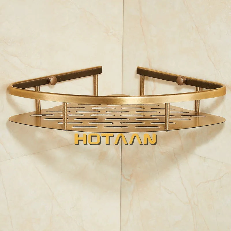 DecorBites™ Antique Finish Aluminum Shower Basket Holder Fashion Bathroom Shelf Basket