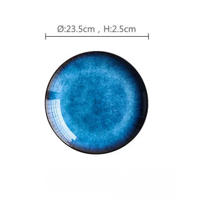 DecorBites™ Blue Ceramic Round Plate - Commercial Steak Dish Wholesale