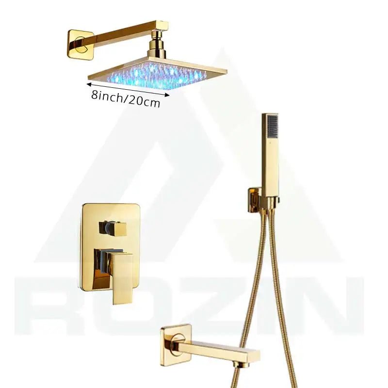 DecorBites™ Golden LED Rainfall Shower Faucet with 3-way Mixer and Brass Spout