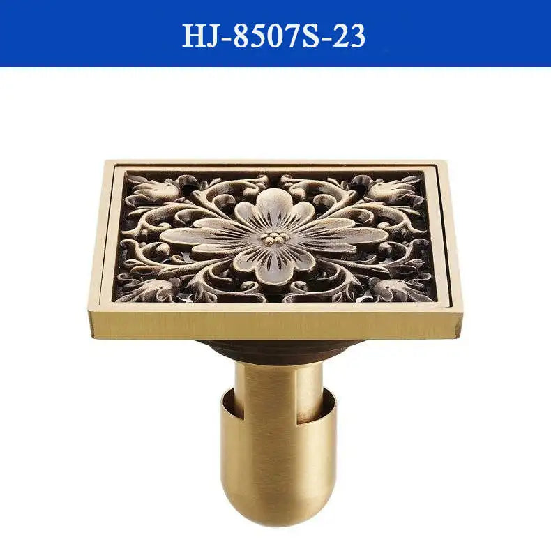 DecorBites™ Antique Brass Shower Drain Cover Euro Art Carved Bathroom Strainer