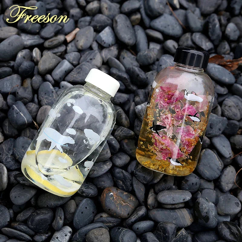 DecorBites™ Animal Glass Water Bottle with Sleeve | Cute Kawaii Design for Outdoor Activities