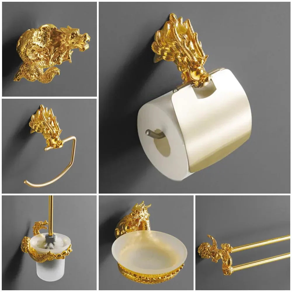 DecorBites™ Dragon Bathroom Hardware Set: Paper Holder, Towel Rack, Soap Dish (MB-0950A)