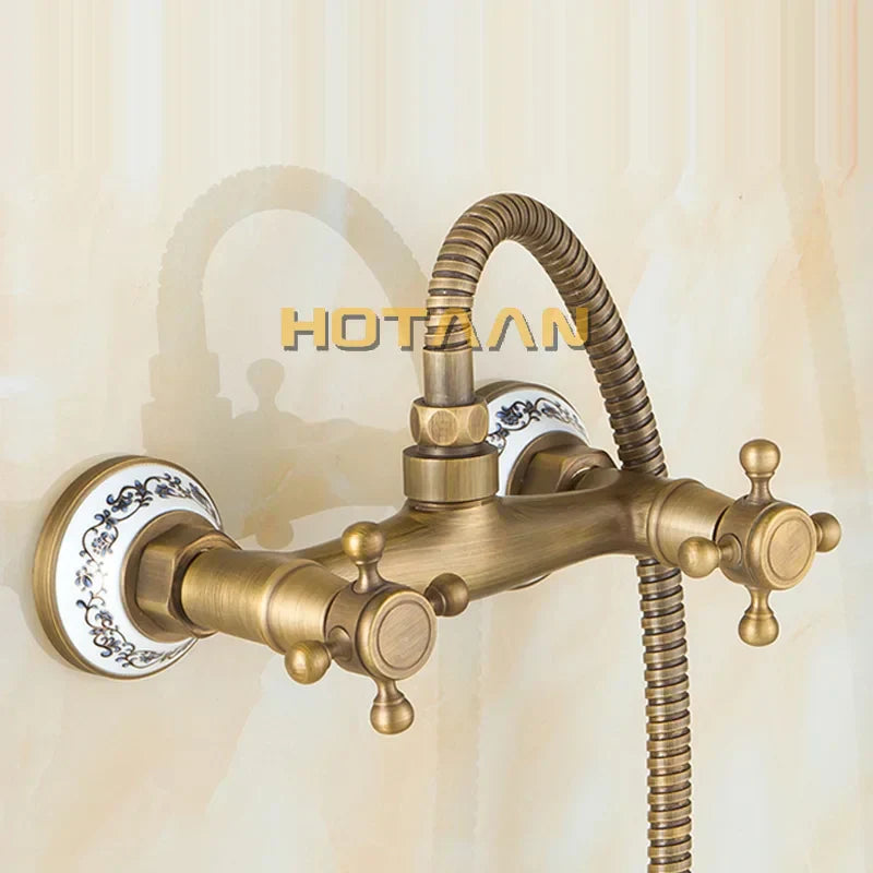 DecorBites™ Antique Brass Bidet with Hot/Cold Mixer, Bronze Shower Head for Anal Cleaning