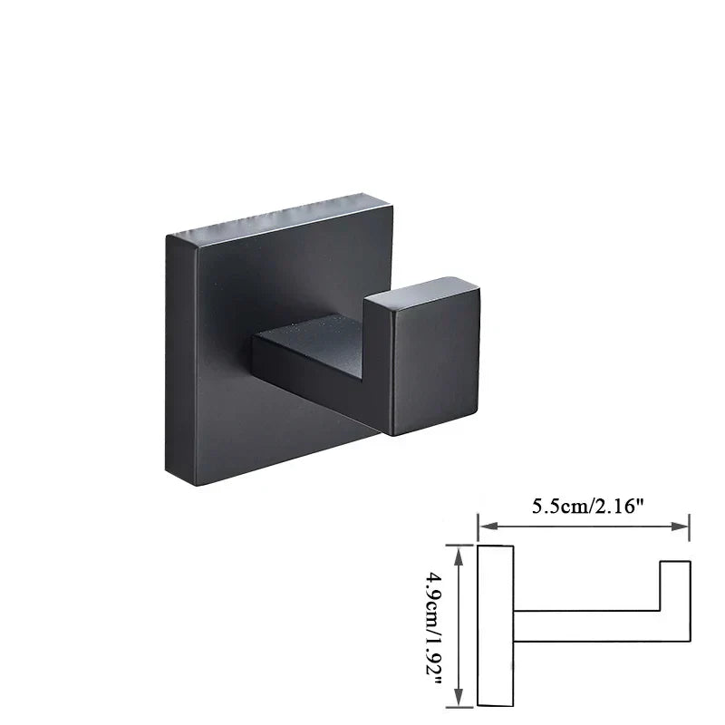 DecorBites™ Black Bathroom Accessories Set: Robe Hook, Towel Rail, Shelf, Paper Holder