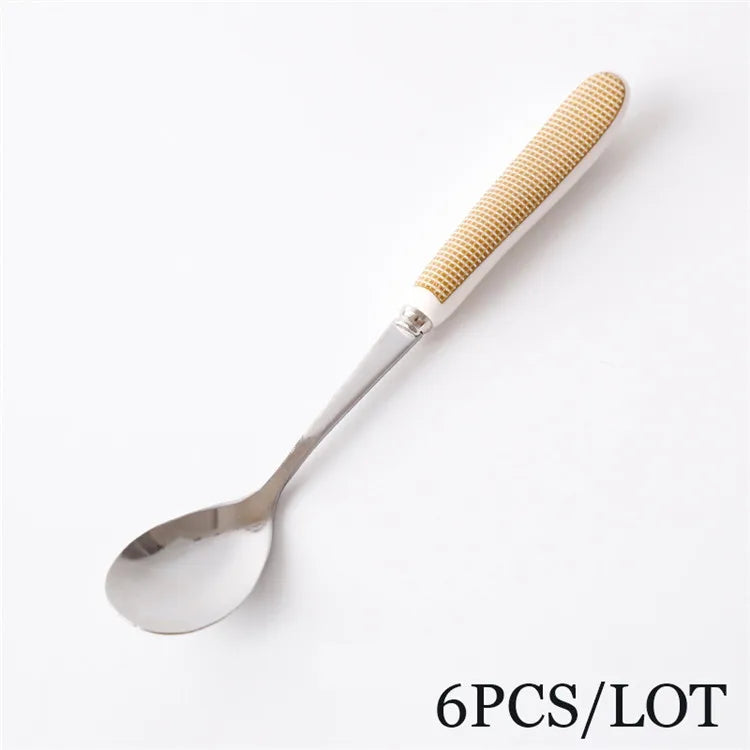 DecorBites™ 6-Piece Coffee Spoon Set, European Bone China & Stainless Steel Tableware