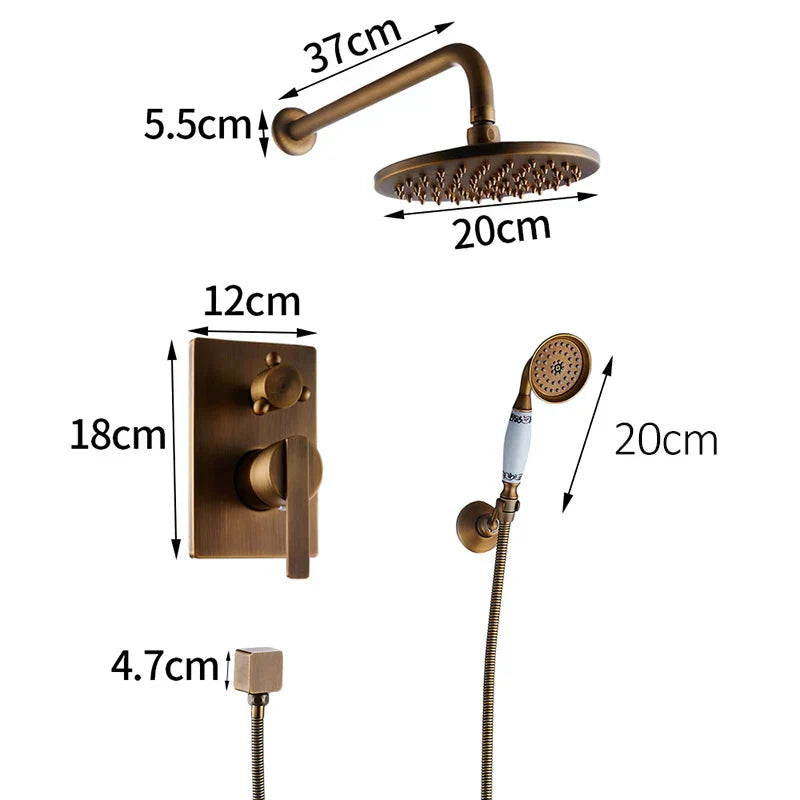DecorBites™ Antique Brass/Black 8" Rainfall Shower Set Faucet with Handshower