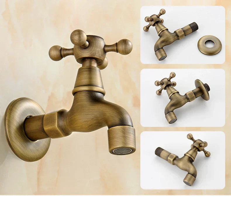 DecorBites™ Dragon Carved Antique Brass Garden Bibcocks Single Cold Tap for Outdoor ★