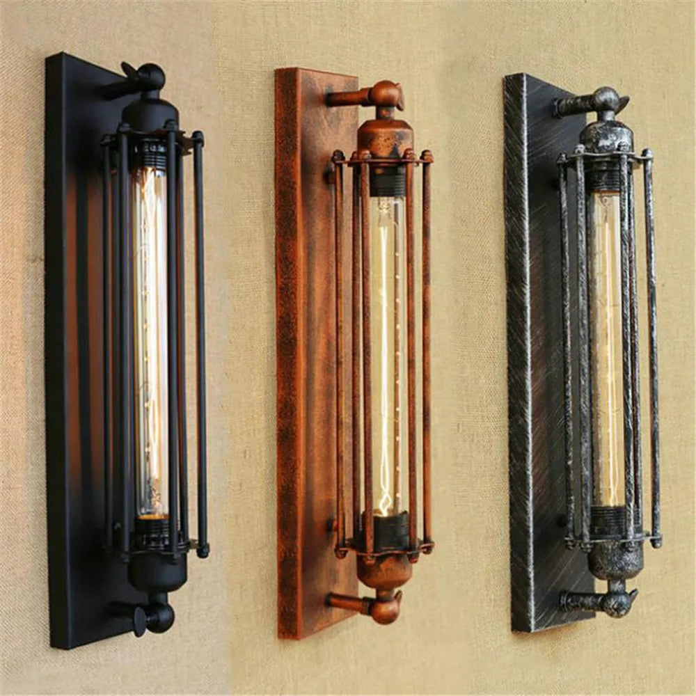 DecorBites™ Black Rustic Edison Bulb Wall Light with Metal Lampshade for Stair Kitchen
