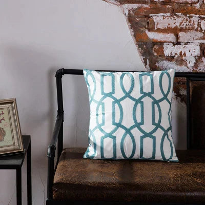 DecorBites™ Blue Geometric Embroidered Canvas Cotton Cushion Cover 45x45cm