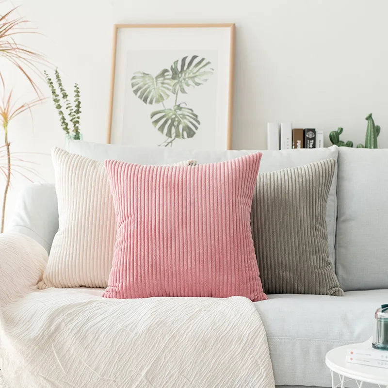 DecorBites™ Corduroy Flocking Velvet Pillow Cover, Soft Home Decor, 45x45cm/60x60cm
