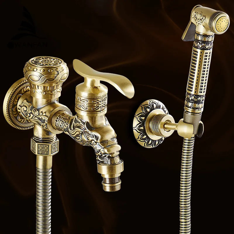 DecorBites™ Antique Brass Wall Mounted Bidet Faucet Hygienic Shower Sprayer Tap